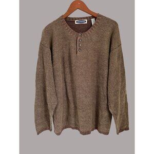 Vintage Express Mens Brown Button Henley Sweater Size XL Cotton Ramie Blend